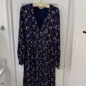 Boden Cream and Blue midi long sleeve dress